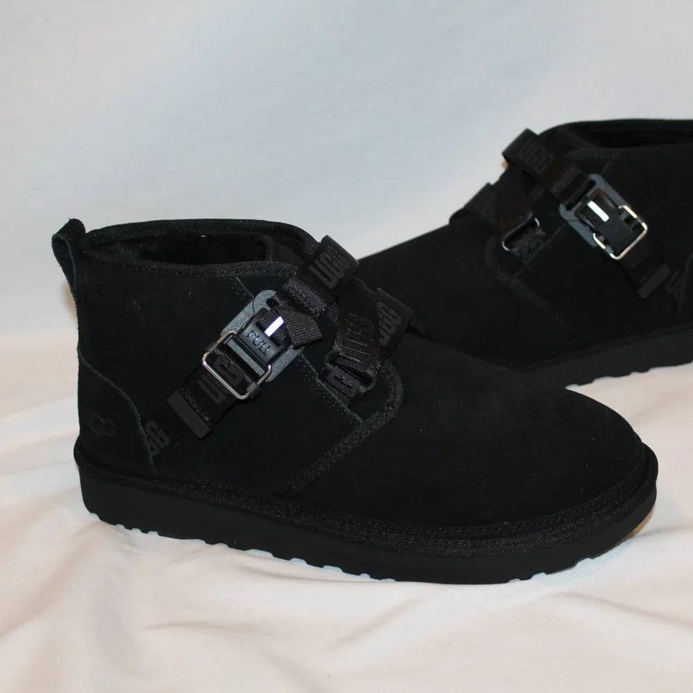 NIB UGG MEN'S QUICKCLICK NEUMEL‎ CHUKKA SUEDE SHEARLING LINED ANKLE BOOTS BLACK